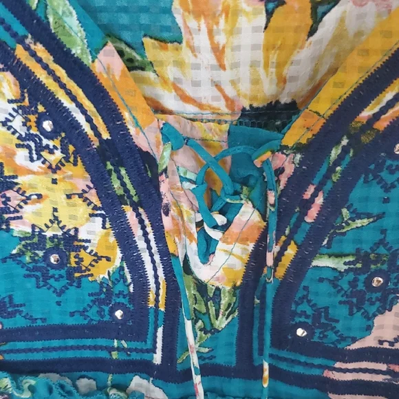 3/35 babydoll Floral Bustier Tank Top Lace up Sz S colorful Romantic - Picture 7 of 12